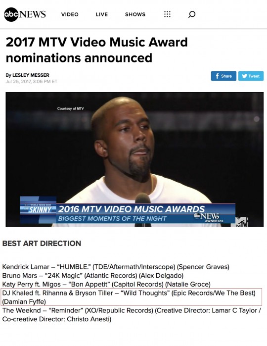 7.25.17 – ABC News – 2017 MTV Video Music Award Nominations Announced