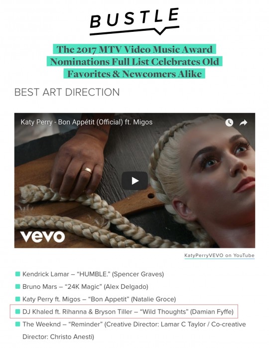 7.25.17 – Bustle – The 2017 MTV Video Music Award Nominations Full List Celebrates Old Favorites & Newcomers Alike