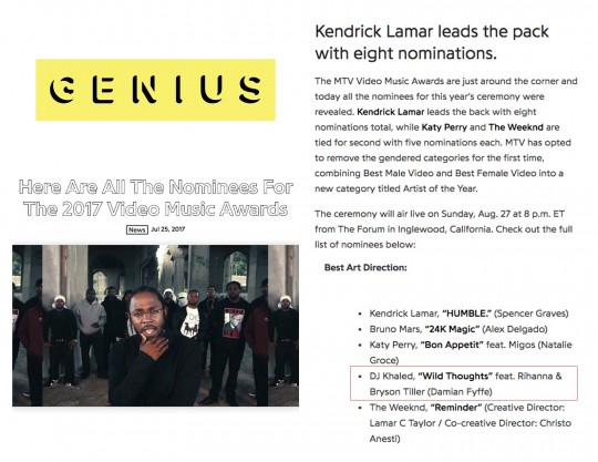 7.25.17 – GENIUS – Here Are All The Nominees for the 2017 Video Music Awards